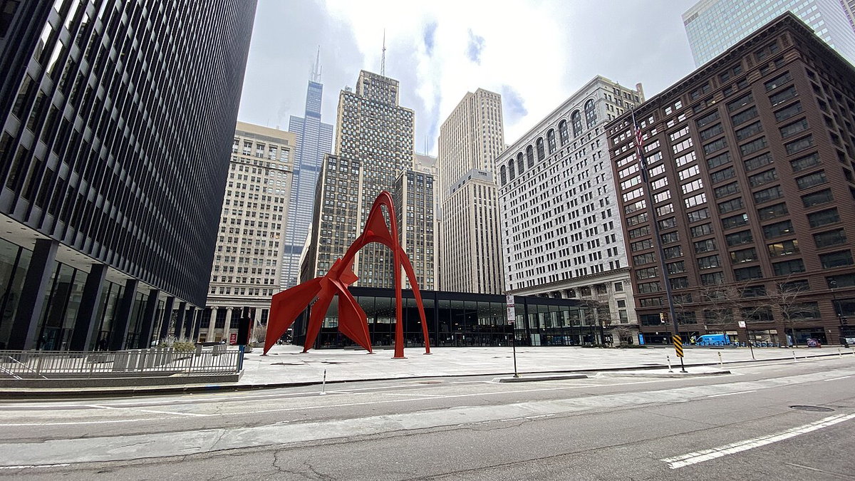 Flamingo by Alexander Calder in Federal Plaza, Chicago, United States, 2020