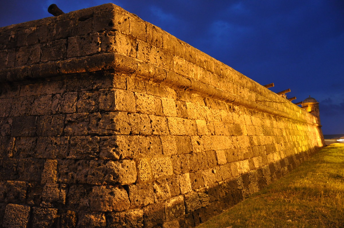 Cartagena's fortresses built by the Spanish to defend it - Engineering works took well over 208 years and ended with some eleven kilometres of walls surrounding the city, Cartagena, Colombia, 2009