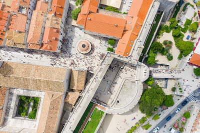 Aerial view of Pile Gate in the Old Town of Dubrovnik, Croatia, Dubrovnik, 2019