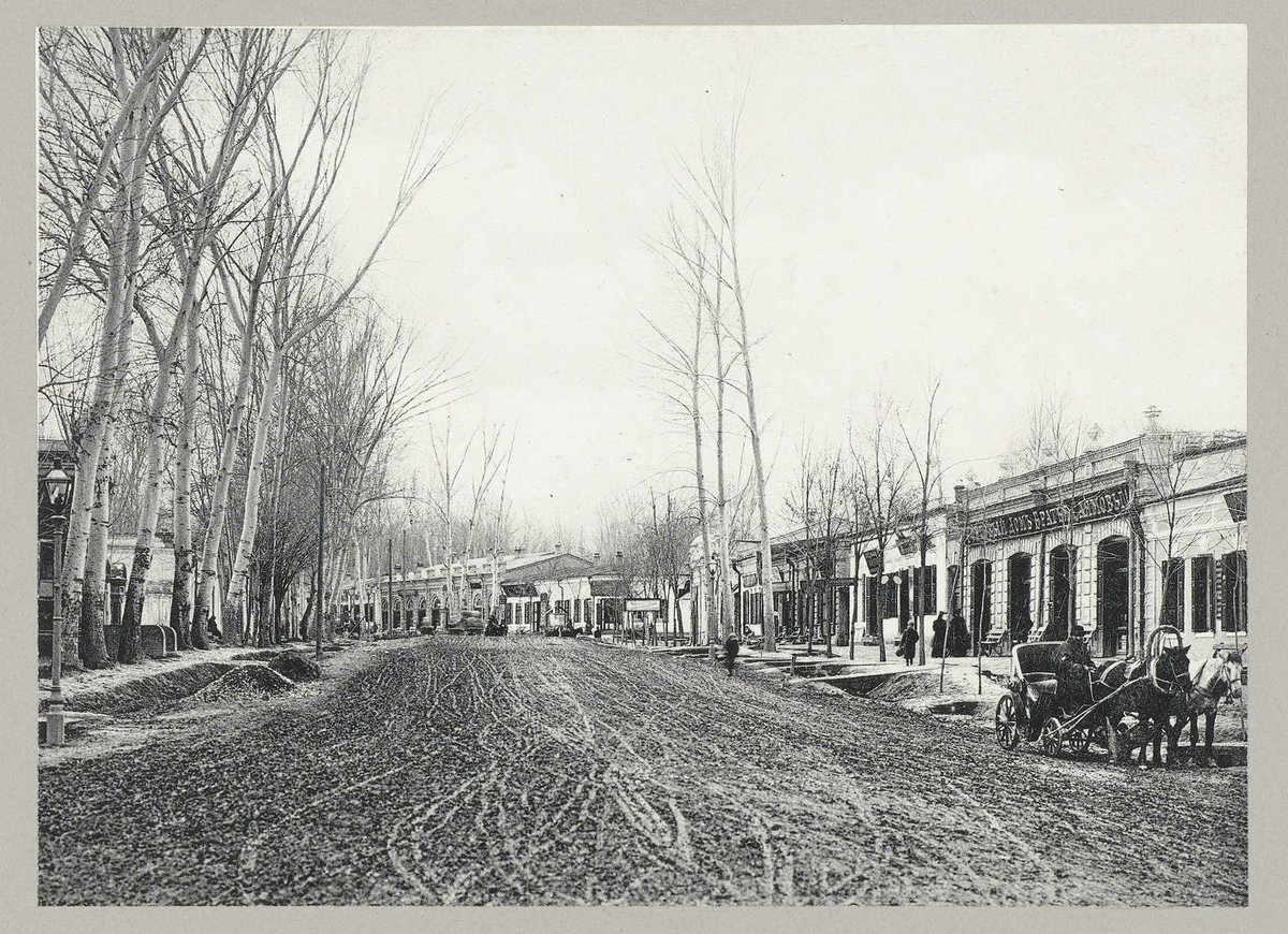 EU: Straat in de Russische wijk te Samarkand (1905), Samarkand, Uzbekistan, 1905