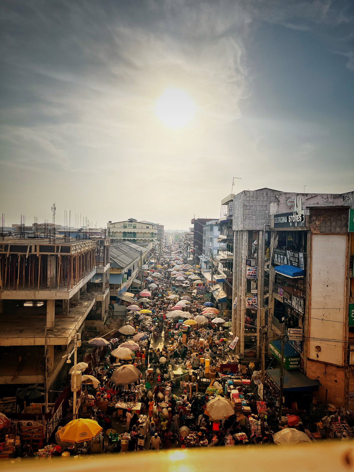 Sunset view of Makola Market, Accra, Ghana, 2023