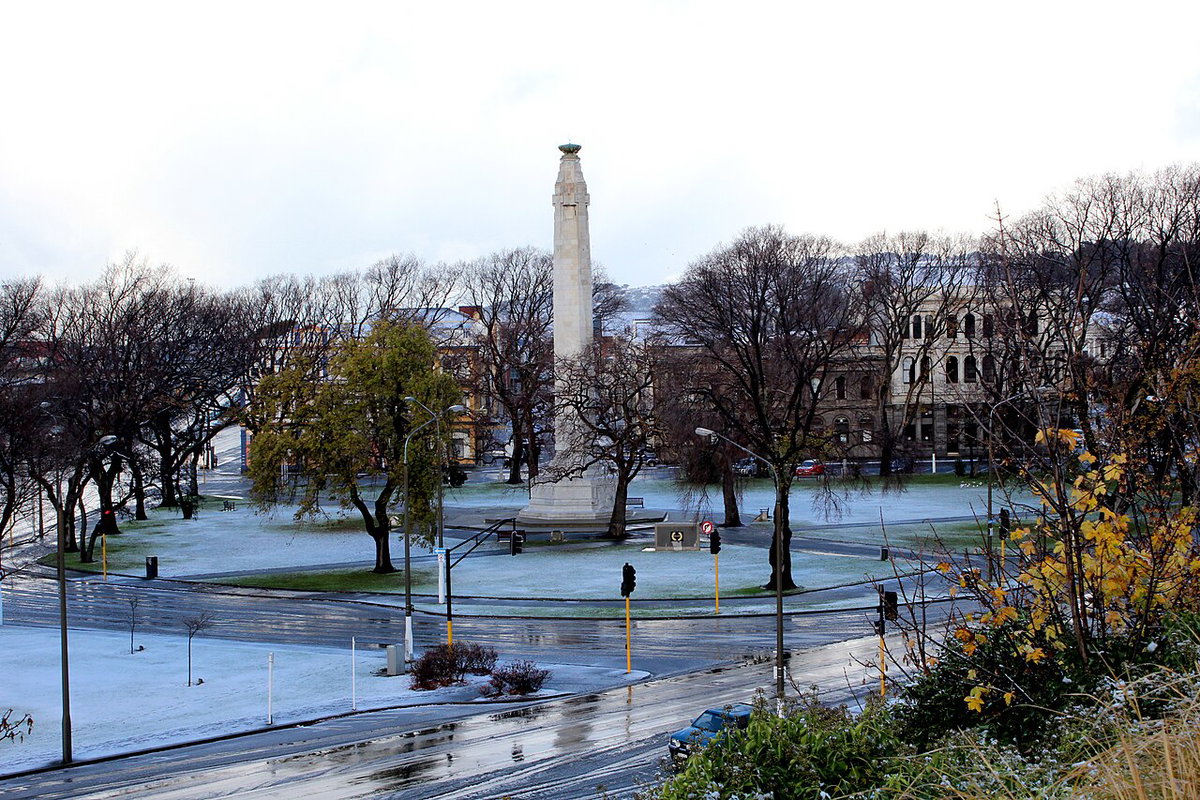 Looking down on the Queens Gardens and the Cenotaph, Dunedin, New Zealand, 2013