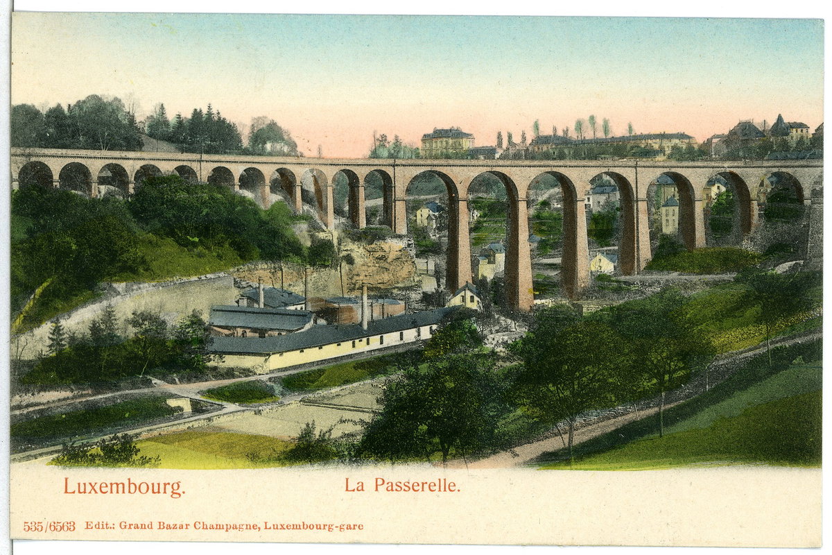 EU: Luxembourg. La Passerelle (via the Petrusstal; 1859-1861) (1905), Luxembourg City, Luxembourg, 1905