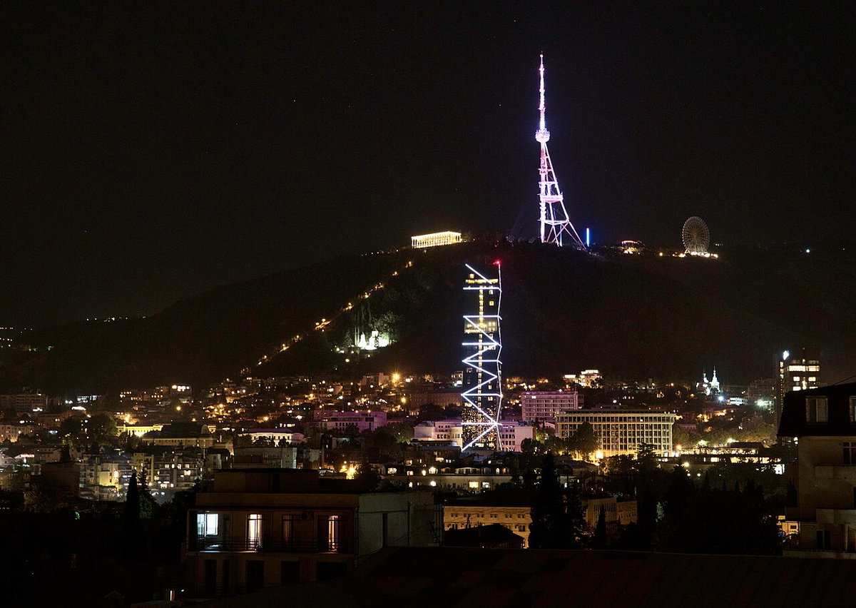 Nighttime cityscape of central Tbilisi, Tbilisi, Georgia, 2022