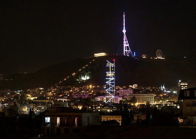 Nighttime cityscape of central Tbilisi, Tbilisi, 2022