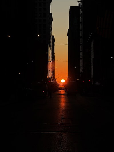 near-equinoctial sunrise in Chicago, Illinois viewed along Jackson Boulevard, Chicago, 2024