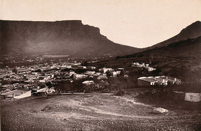 EU: Cape Town, South Africa: part of the city with Table Mountain and Lion's Head. Woodburytype, 1888, after a photograph by Robert Harris. (1888), Cape Town, 1888