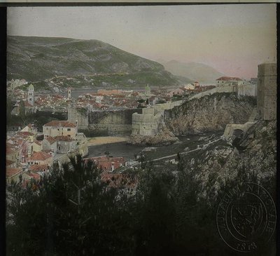 EU: Dubrovnik, elevated view of walls and coast ( ) (1900), Dubrovnik, Croatia, 1900