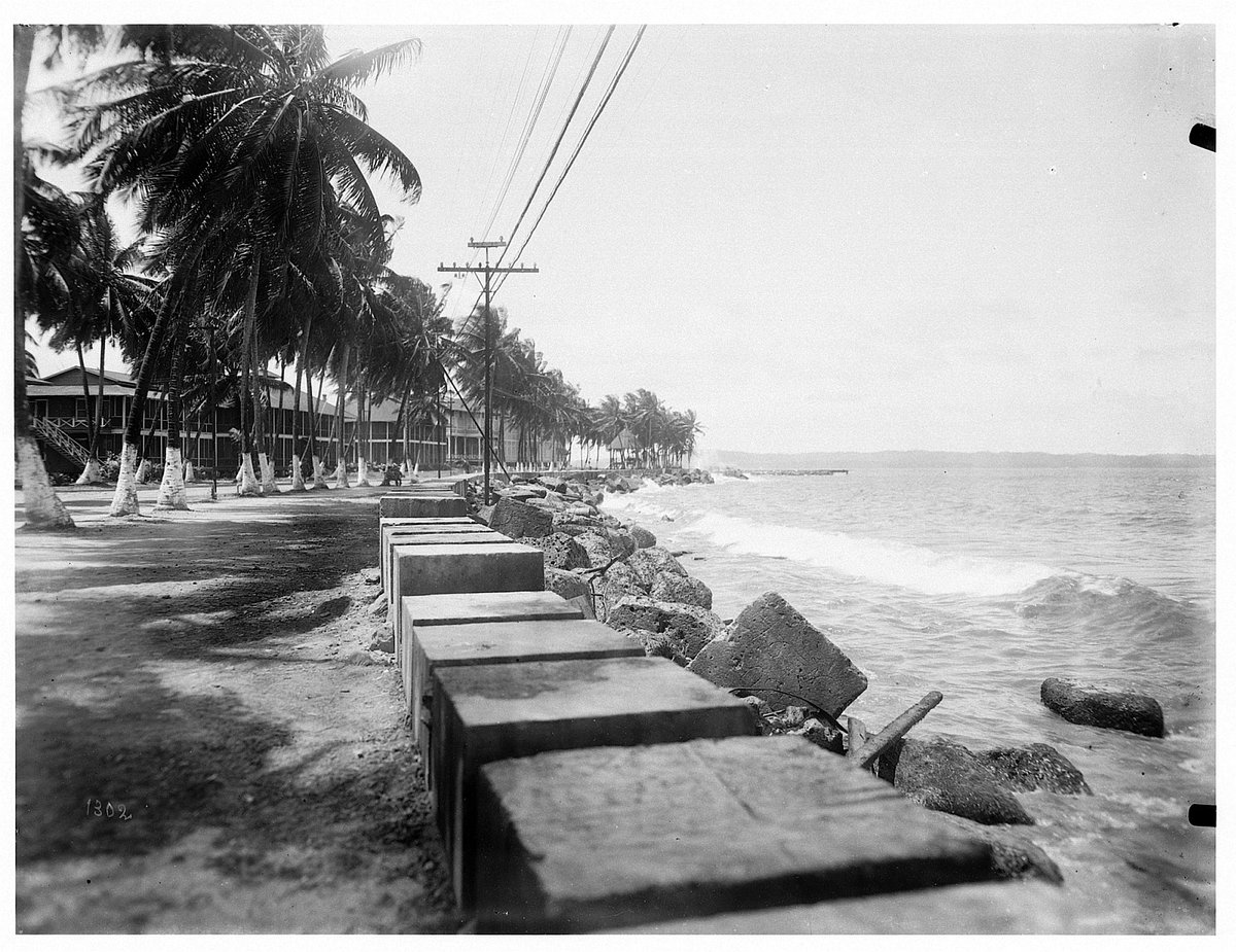 EU: Colón, Panama. Uferpromenade mit Palmenallee und Wellenbrechern (1915), Colón, Panama, 1915