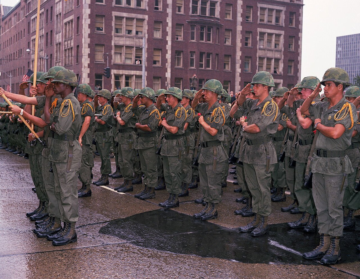 Welcome ceremony for Army troops returning from Vietnam, Seattle, United States, 1969