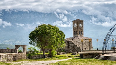 Clocktower at Gjirokastra Castle, Gjirokastra, Albania, Gjirokastër, 2019