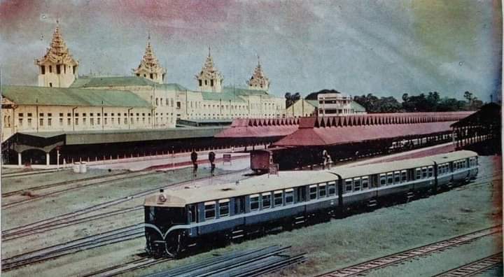 Rangoon circular dmu trains at rangoon central station, Yangon, Myanmar, 1960