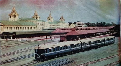 Rangoon circular dmu trains at rangoon central station, Yangon, 1960