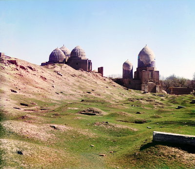 General view of Shakh-i Zindeh mosque, from the northwest. Samarkand, Samarkand, 1905
