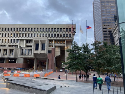 Boston City Hall with USA and ROC National Flags 02, Boston, 2021
