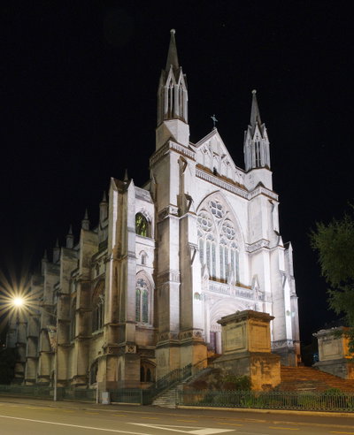 St Paul's Cathedral at night from Stuart Street, Dunedin, 2023