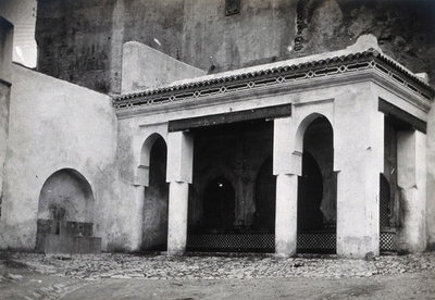 EU: The feeding trough, restored, inside the walls of the Bab al-Guissa Mosque, Fez, Morocco. Photograph, ca. (1922), Fez, 1922