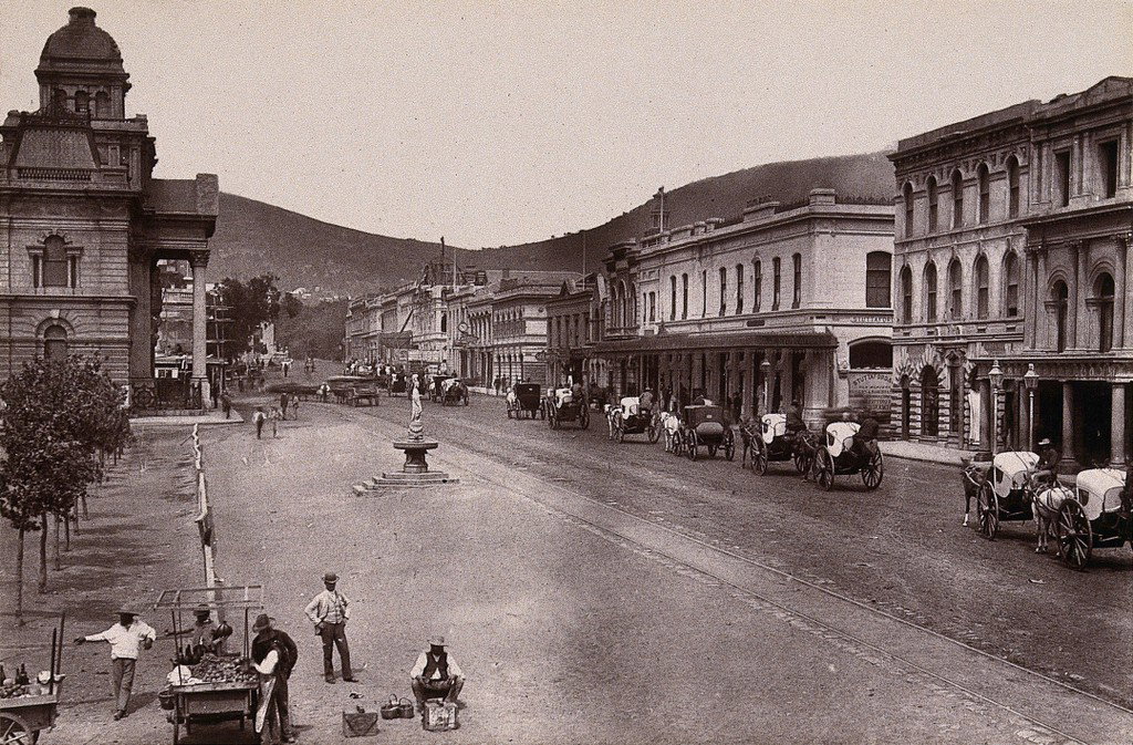 EU: Cape Town, South Africa: Adderley Street. Woodburytype, after a photograph by Robert Harris (1888), Cape Town, South Africa, 1888