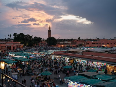 Jemaa el-Fnaa Marrakech at sunset, Marrakech, 2024