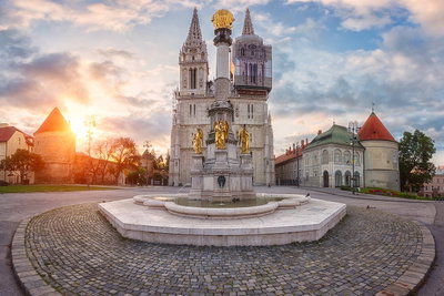Zagreb cathedral at sunrise, Zagreb, 2019