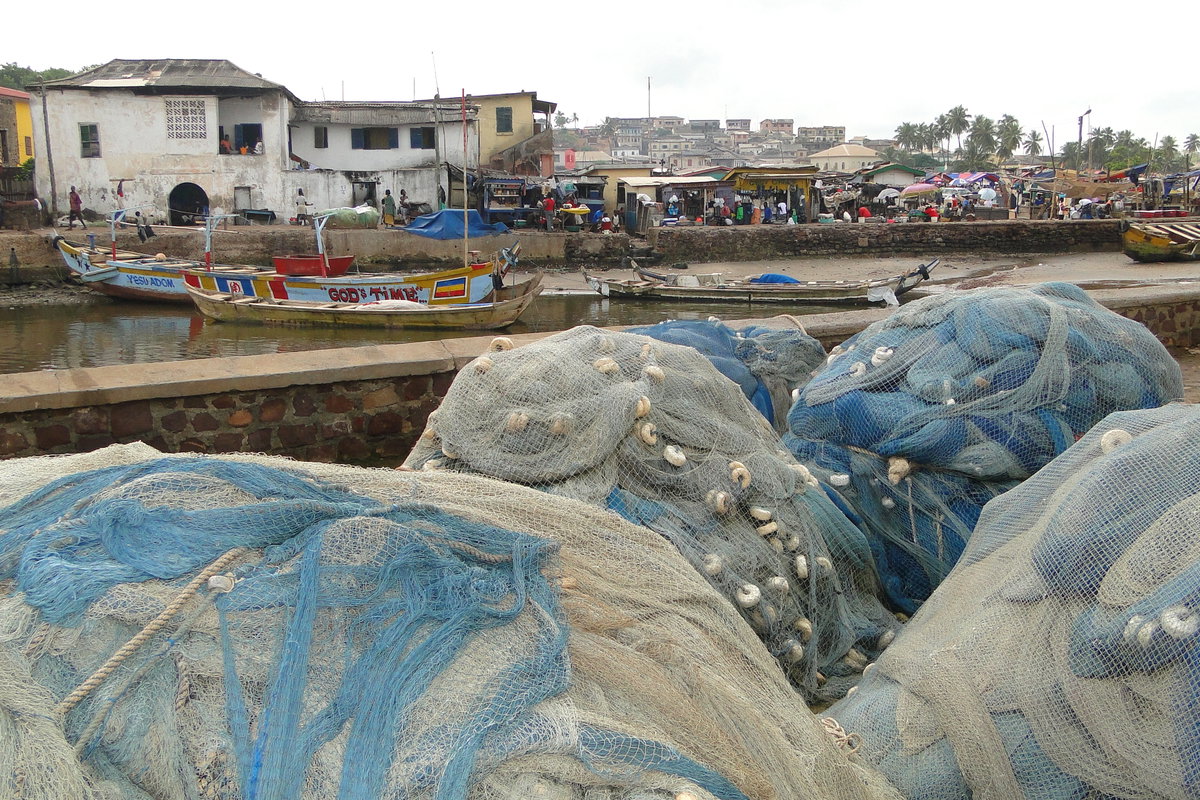 Fishing Nets Piled along Beach - Elmina - Ghana, Elmina, Ghana, 2010