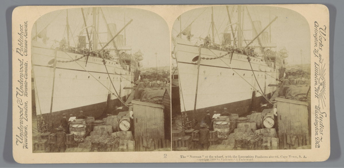 EU: The "Norman" at the wharf with the Lancashire Fusileers aboard, Cape Town, South Africa (1900), Cape Town, South Africa, 1900