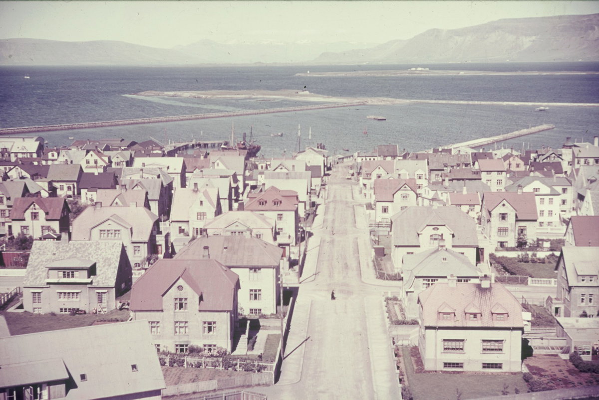 EU: Reisefotos Island. Reykjavik. Blick über die Stadt zum Hafen (1939), Reykjavik, Iceland, 1939