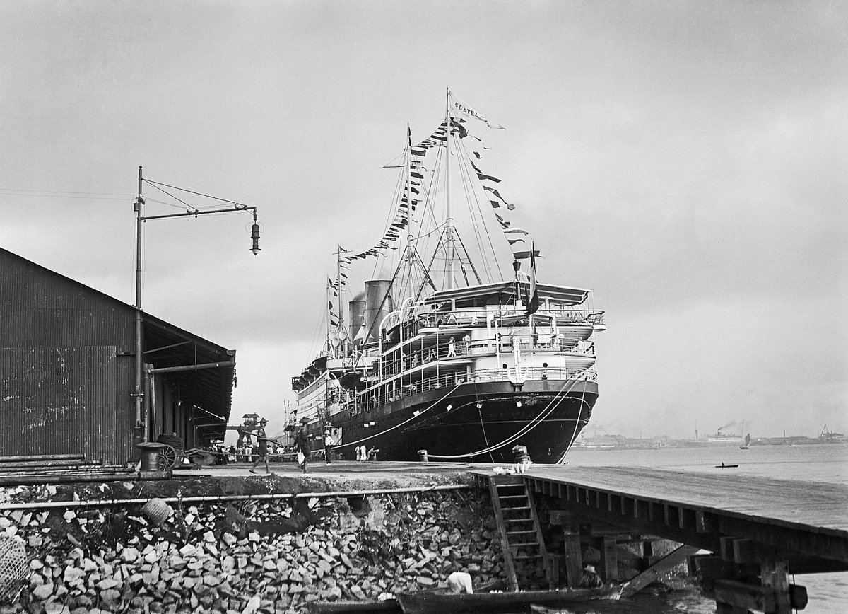 EU: Rangun, Birma: Passagierdampfer Cleveland am Pier (1913), Yangon (Rangoon), Myanmar, 1913