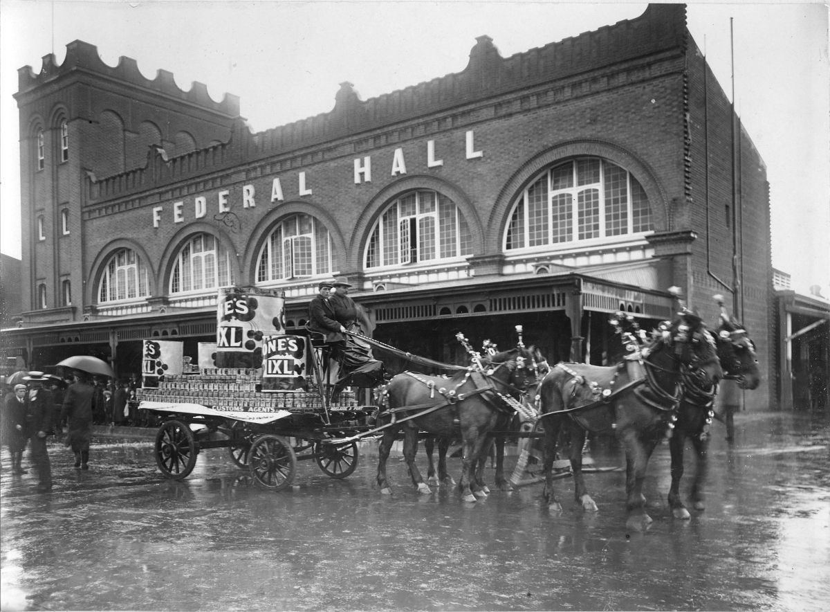 Horse dray in front of Central Market, Adelaide, Adelaide, Australia, 1912