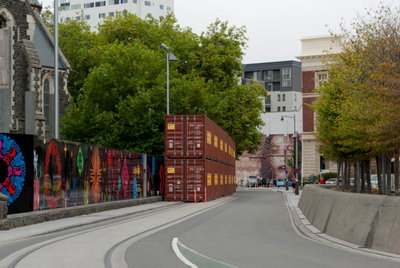 Art, Trees and Shipping Containers, Christchurch, 2014