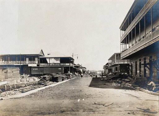 EU: Colón, Panama; street with building works in progress. Photograph, (1907), Colón, Panama, 1907