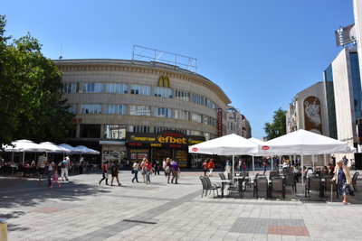 Left Former Movie Theater Balkan Right Hotel Bulgaria, Plovdiv, 2016
