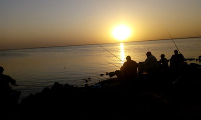 Sudan fishermen at the sunset by the nile banks, Khartoum, 2016
