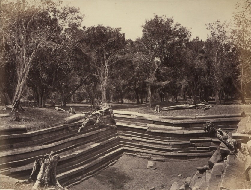 Anuradhapura. Ruins of a pokuna or bathing pond to the north-east of the Brazen Palace, Anuradhapura, Sri Lanka, 1871