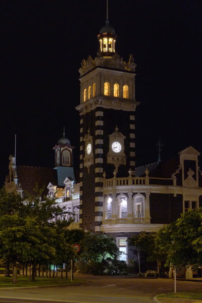 Dunedin Railway Station (clock tower) at night, Dunedin, 2013