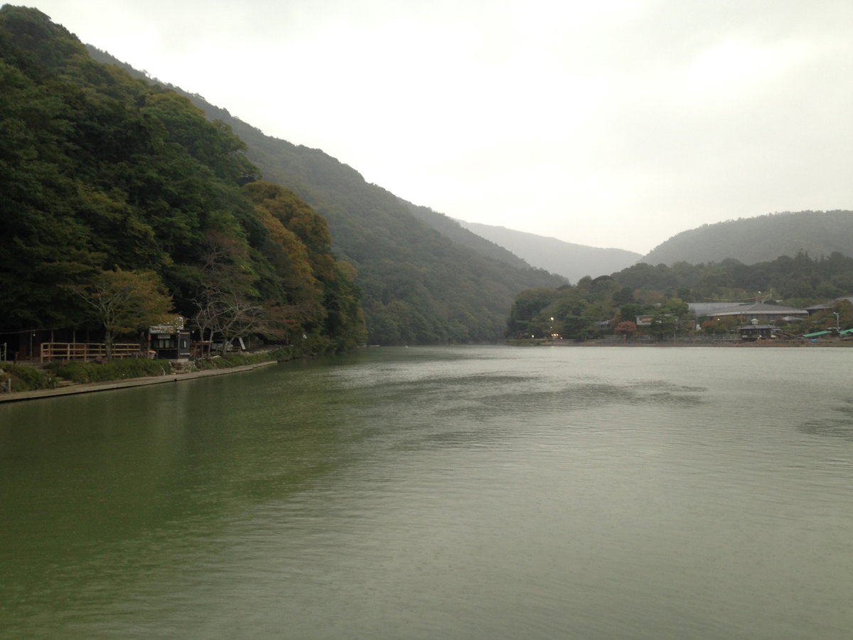 Oigawa River and Mount Arashiyama from Nakanoshima Island 1, Kyoto, Japan, 2014