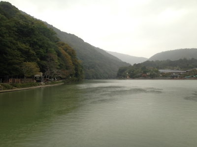 Oigawa River and Mount Arashiyama from Nakanoshima Island 1, Kyoto, 2014