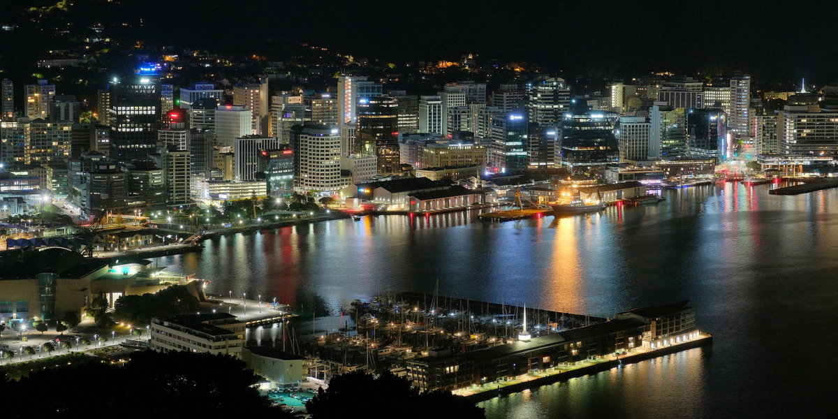 Lambton Harbour at night, Wellington, New Zealand, 2024