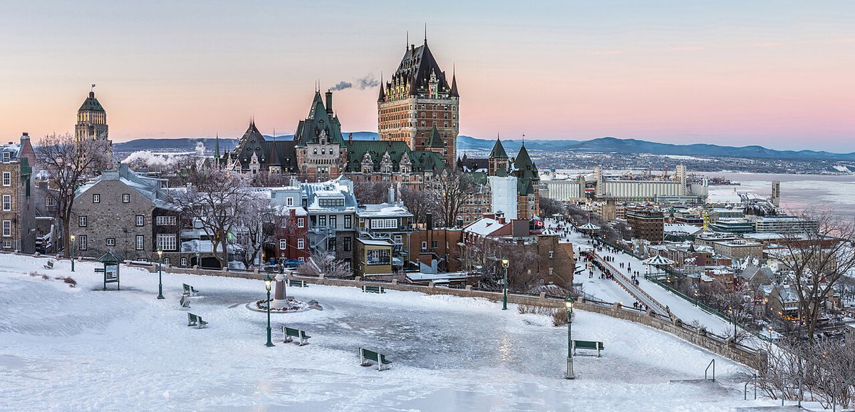 Château Frontenac after a freezing rain day in Quebec city, Quebec City, Canada, 2018
