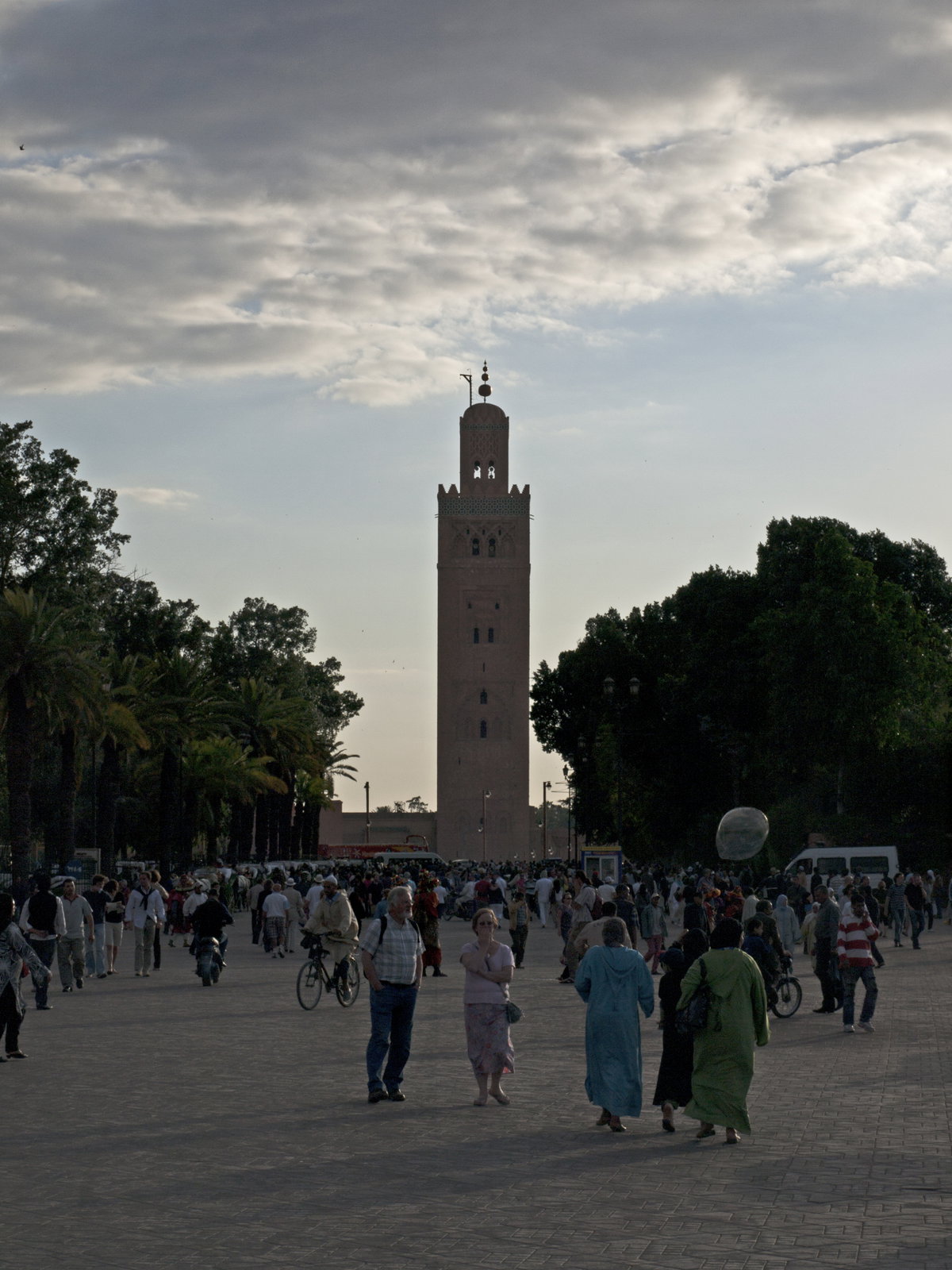 Marrakesh Koutoubia Minaret seen from the western end of Jemaa el-Fnaa, Marrakech, Morocco, 2009