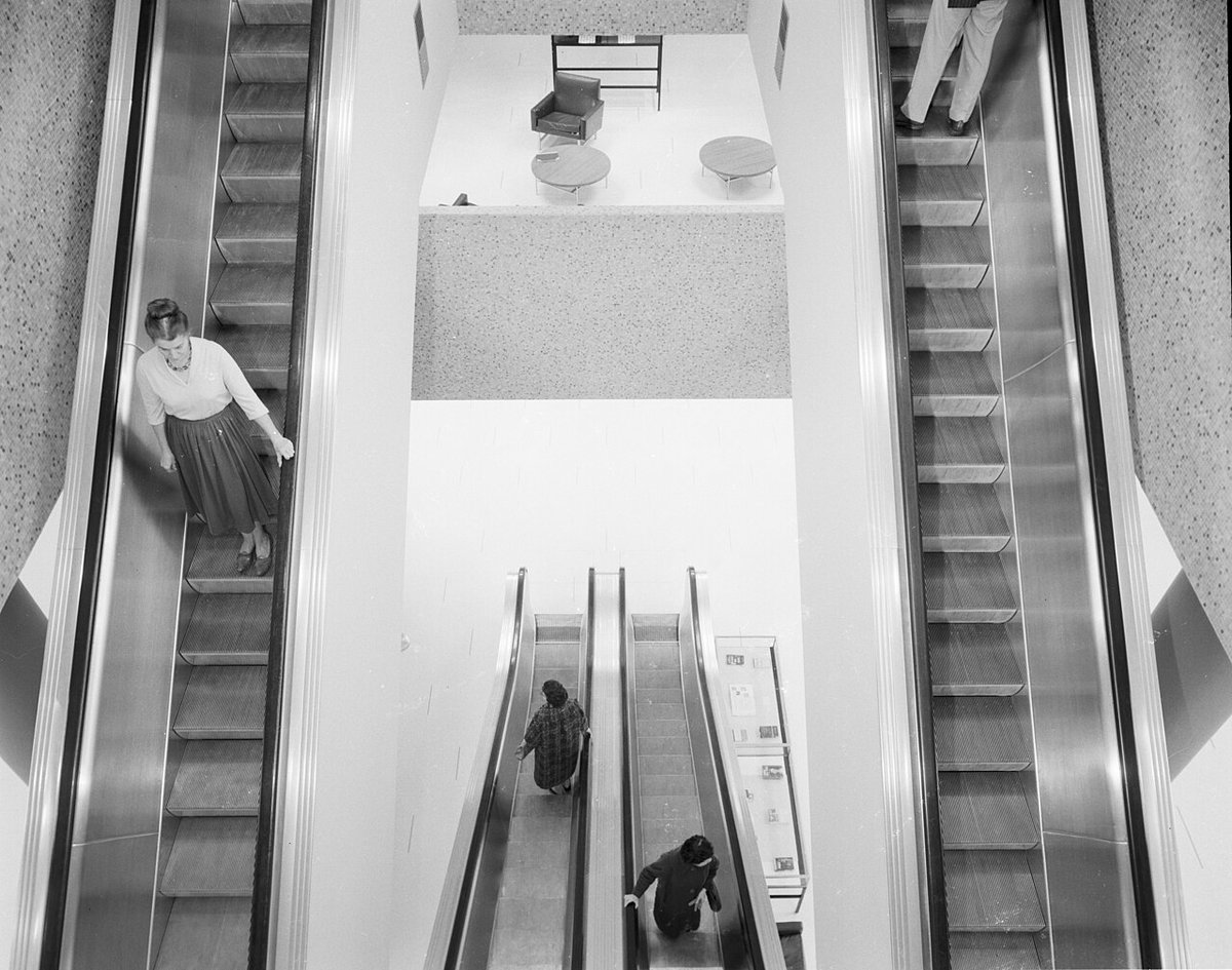 Escalators in central library, Seattle, United States, 1960