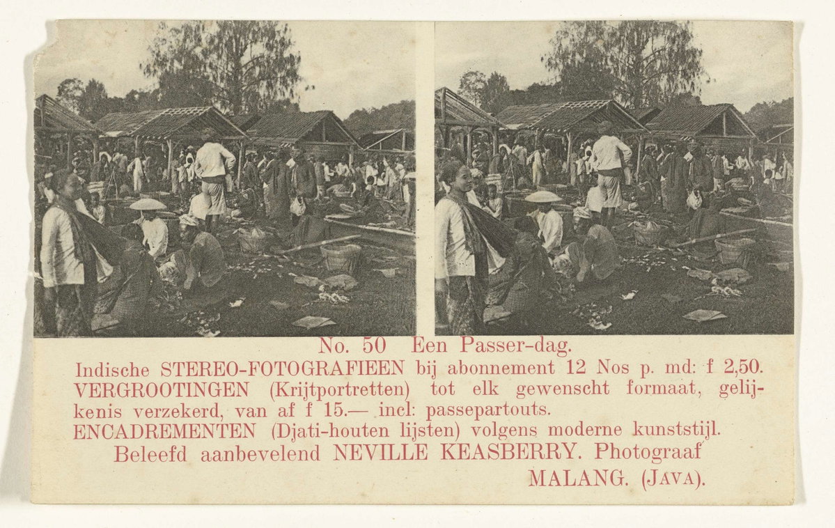 EU: Een drukbezochte pasar op Java waabij diverse etenswaar verkocht wordt (1918), Malang, Indonesia, 1918