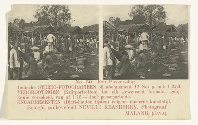 EU: Een drukbezochte pasar op Java waabij diverse etenswaar verkocht wordt (1918), Malang, 1918