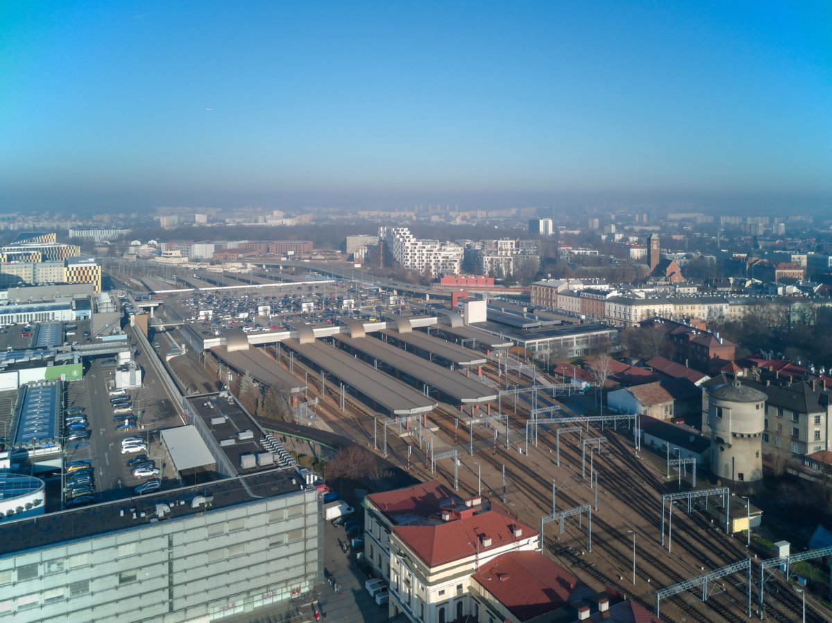 Kraków Główny train station, aerial view Kraków, Poland, Kraków, Poland, 2025