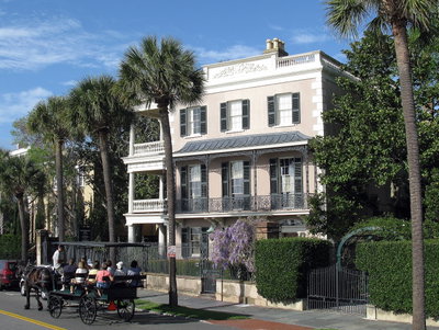 The Edmondston-Alston House, 21 East Battery, Charleston, SC - Visitors on a carriage tour get an earful from their guide, Charleston, 2012