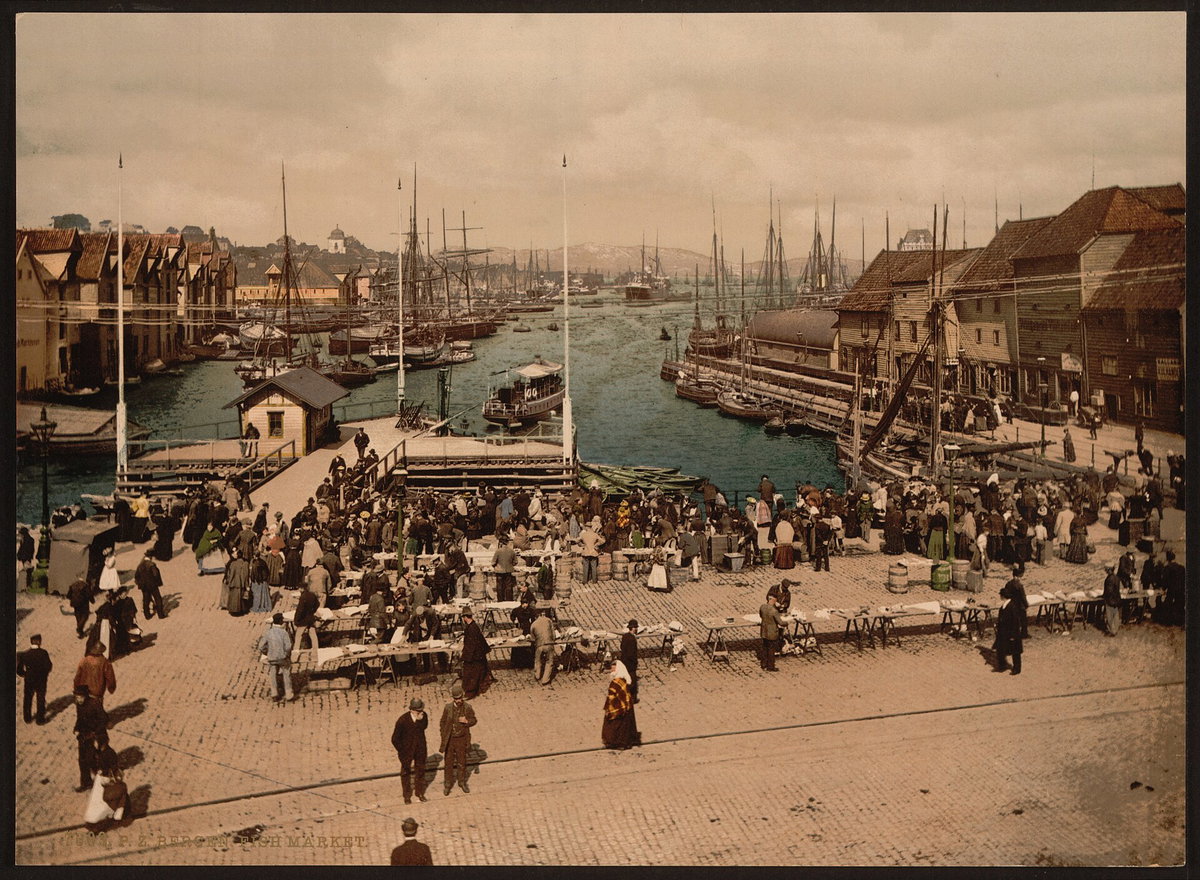 The fish market, Bergen, Bergen, Norway, 1895