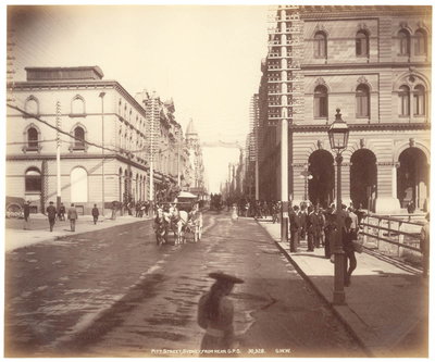 Pitt Street (Sydney) on rainy day, - by Sam Hood, Sydney — photos through time