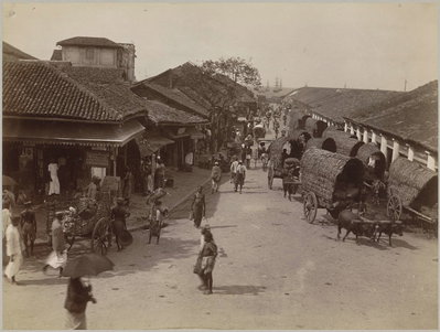EU: Street Scene with Covered Wagons in Pettah, Colombo (1900), Colombo, 1900