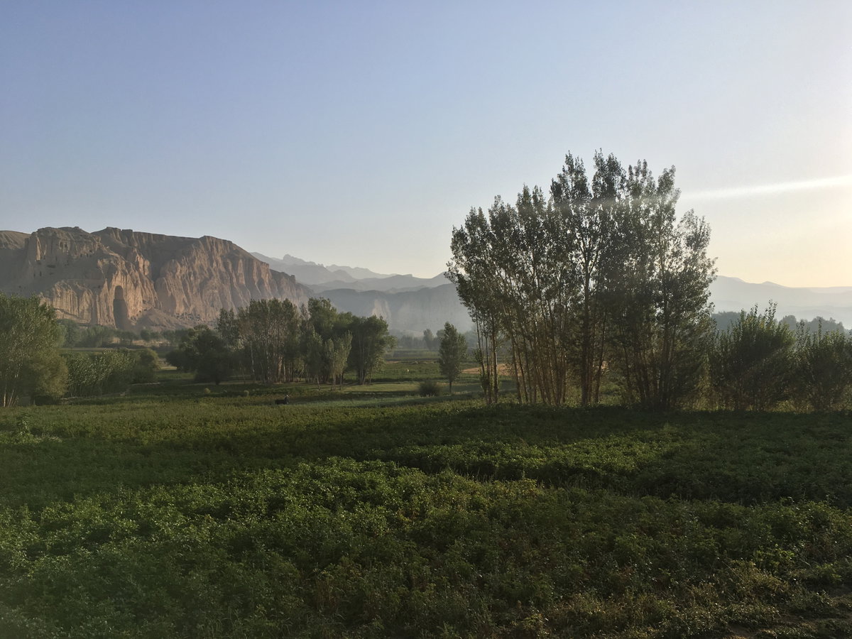 Morning view to Buddha from the road April, Bamyan, Afghanistan, 2021