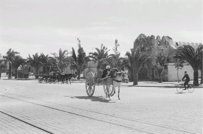 EU: Reisefotos Marokko. Straßenbild mit Pferdekarren (wahrscheinlich in Casablanca) (1939), Casablanca, 1939